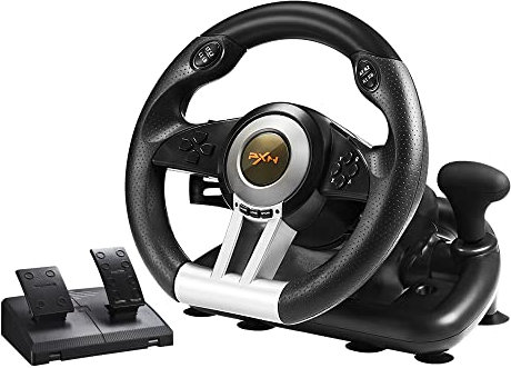 PXN V3 Pro Gaming Steering Wheel with Pedals - 180° Racing Wheel with Vibration Feedback, Steering Wheel for PC, PS3, PS4, and Switch -Black