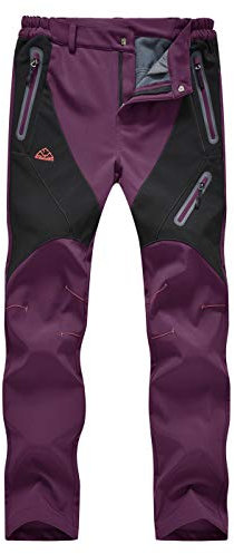 donhobo Damen Hosen Wasserdicht Softshellhose Wanderhose Fleece Gefüttert Winterhose Winddicht Warm Elastisch Outdoorhose Trekkinghose Lila S