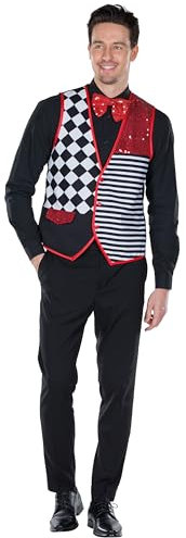 PartyXPeople Pierrot Weste Herren | Raute Streifen Pailletten | Harlekin Verkleidung Kostüm | inkl. Fliege | schwarz-weiß-rot 119242-56/58