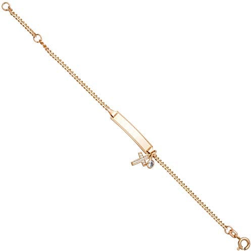 Jobo Damen Schildband Kreuz 925 Sterling Silber rotgold vergoldet Zirkonia 16 cm