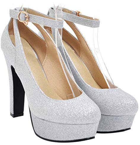Holibanna Trendige Absätze Damen Pumps 4. 5-Zoll-Stöckelschuhe mit 3. 5 cm Plattform Geschlossen Zehen Pailletten Braut Schuhe High Heels Tanzen Schuhe Plattformpumpen