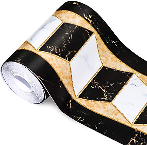 Soyizom PVC Wallpaper Border Moderne geometrische Wandverkleidung Grenzen Aufkleber Peel and Stick Wand Grenze Backsplash Selbstklebende Grenze Decortaive Fliesen Aufkleber Küchenschrank WC Grenze