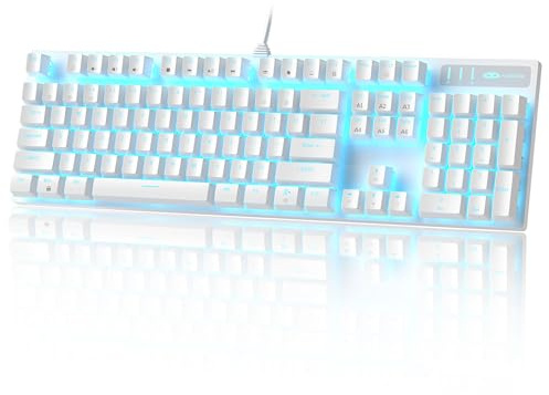 MageGee Mechanical Gaming Keyboard, Wired USB Adjustable Backlight Keyboard, New Mechanical Storm 100% Anti-ghosting Keyboards with Blue Switches for Windows PC/MAC Games (White)