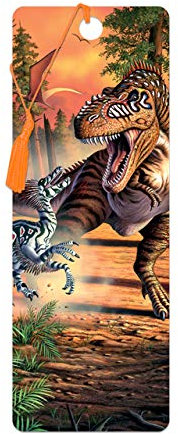 3D LiveLife Lesezeichen - Dino Kampf von Deluxebase. Ein Dinosaurier-Lesezeichen mit linsenförmigen 3D-Kunstwerken, lizenziert vom bekannten Künstler Jerry LoFaro