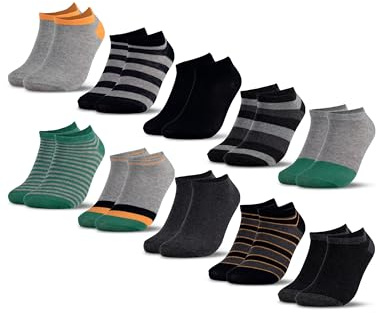 Occulto Jungen & Mädchen Sneaker Socken 10er Pack (Modell: Mikl) Grün Grau 35-38