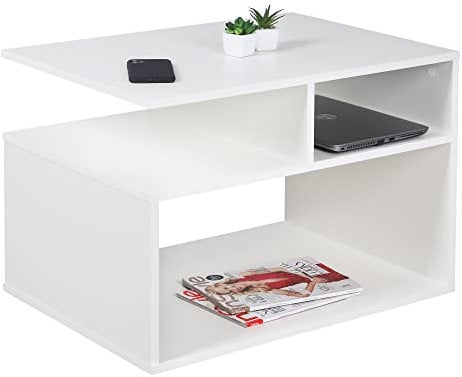RICOO Couchtisch mit Stauraum 69 x 50 x 50 cm, Couchtisch Holz, Wohnzimmertisch für Couch Weiss – WM095-WM, Tisch Wohnzimmer Tisch, Sofatisch, Coffee Table, Couchtisch weiß klein, Couch Tisch