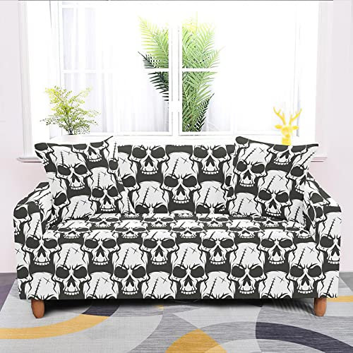 ZAHHYG Sofaüberwurf Schwarzer Horrorschädel Sofabezug Sofa Überzug Stretchy Couchbezug Sofa Bezug Ecksofa Überwurf Sofabezüge Antirutsch Sofahusse Jacquard Sofaüberzug 2 Places (145cm-185cm)