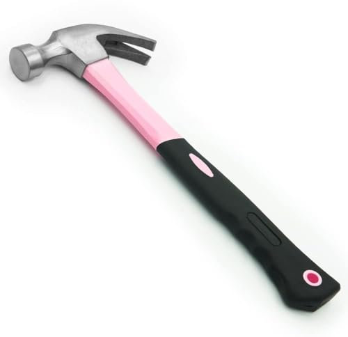 Pink Power 16oz Small Pink Hammer – All Purpose Mini Claw Hammer for Womens DIY and Craft with Slip Resistant Handle for Girls Ladies Tools