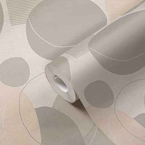 A.S. Création 385954 Non-Woven Wallpaper Grey White with Circles Modern Design for Living Room 10.05 x 0.53 m Made in Germany