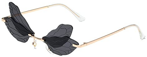 RUNHUIS Randlose Dragonfly Sonnenbrille Vintage Retro Flügel geformt Schmetterling Feenhafte Schatten Brille Fashion Party Brillen für Damen Herren (Grau)
