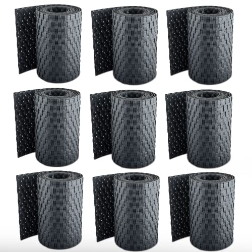TerraGala Rattan Sichtschutz-Streifen | 9 Stück | Anthrazit | 255cm x 19cm | Sichtschutz für Stabmattenzaun | Polyrattan Sichtschutz mit Flechtoptik | inklusive Befestigungsclips
