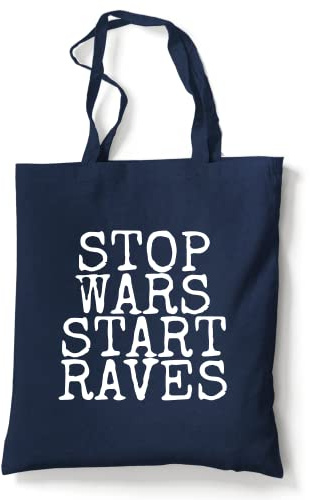 tradercat Jutebeutel bedruckt mit Spruch, Stoffbeutel bedruckt aus 100% Baumwolle - Tote Bag, Einkaufsbeutel, Einkaufstasche, Shopper und Baumwolltasche mit langen Henkeln, Stop Wars Start Raves