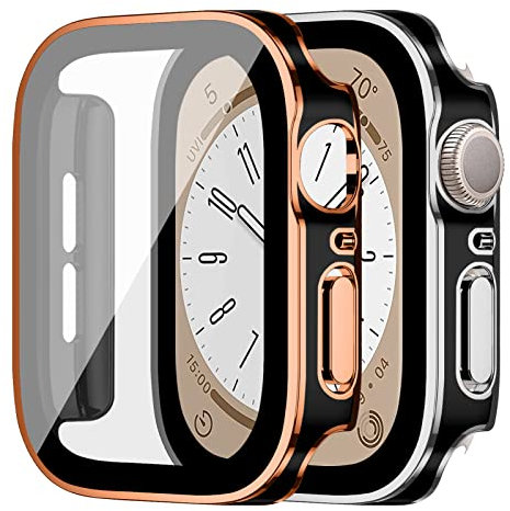 Cover per Apple Watch Series 6/5/4/SE 40mm, Custodia Sottile Anti-Graffio e HD Clear del PC con la Protezione Dello Schermo per la Serie 8 7 6 SE 5 4 di iwatch[2 Pezzi], Oro Rosa 2 + Argento 2