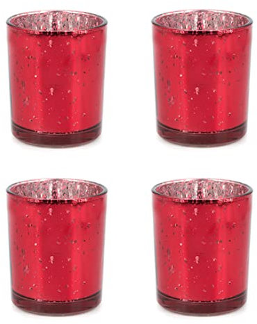 Creativery Teelichthalter Glas 6x7,2cm Set 4 Stück Teelichtgläser Windlichtglas Windlicht metallic rot