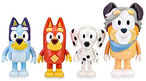 Bluey - Pack 4 Figuras School, muñecos articulados de los Personajes compañeros del Cole, Juguete de la Serie de Dibujos Animados Infantil, con Rusty, Chloe y Calypso, Famosa (BLY09300)