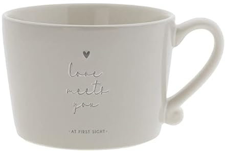 Bastion Collections Tasse, Becher LOVE MEETS YOU grau für 300ml Keramik