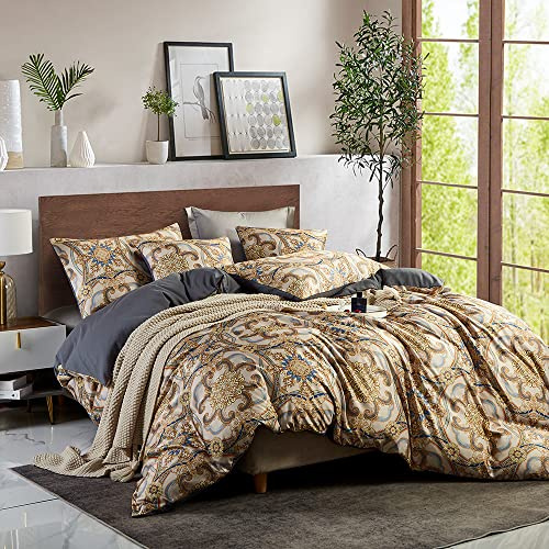 Nyescasa Bohemian Bettwäsche 135x200cm 2 Teilig Boho Bettwäsche-Set Renforce Vintage Blumen Muster Wendebettwäsche Weich Mikrofaser Bettbezug mit Reißverschluss und Kissenbezug 80x80cm Einzelbett