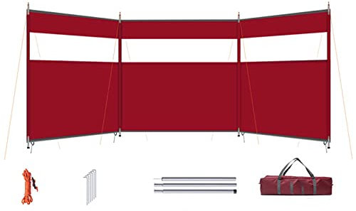 XJKH Coupe-vent portable à 3 panneaux avec fenêtre – Parfait pour le camping, les festivals et les jardins – Comprend des poteaux et un brise-vue – 440 x 130 cm