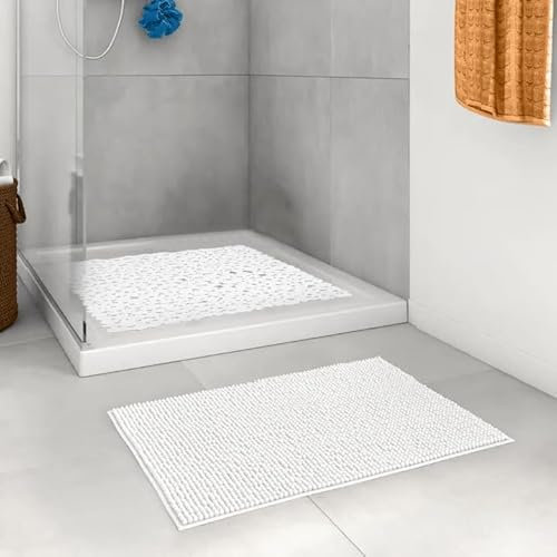 parpyon Tappeto bagno antiscivolo PROMO 1+1 Tappeti asciugapasso BIANCO e Tappeto Doccia lavabile in lavatrice tappetino bagno doccia I tappeti moderni (Promo Doccia, Bianco)