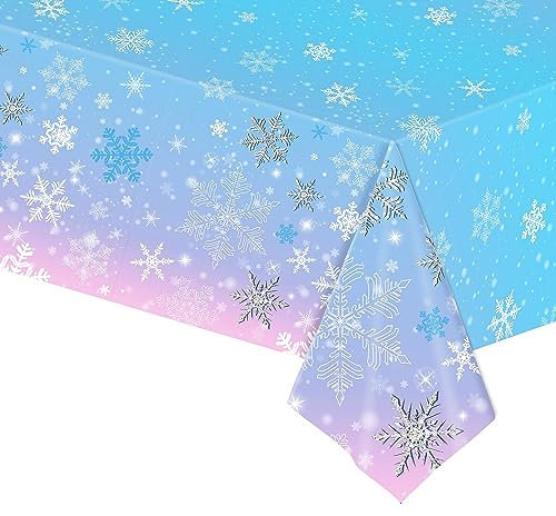 Schneeflocken Tischdecke,54 * 108 Zoll Frozen Party Tischdecke Schneeflocken,Rechteckiger Schnee Plastik Tischabdecke für Frozen Geburtstagsdeko Mädchen Geburtstagsparty Frozen Geschenke Party Dekor