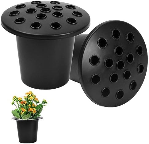 Hoxfly Set di 2 Vasi Commemorativi per Tombe con Coperchio in Plastica nera, Inserti per Vasi Commemorativi, Vasi da Fiori per Tomba, Portafiori per Cimitero, Lapidi (13 x 10 cm)