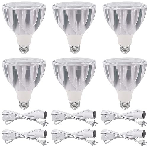 TPMAFF 6-Pack PAR30 LED Grow Lights With Plug-in Hanging Cord 25 Watt COB Full Spectrum Plant Light Bulb (200 Watt Eqv.) Grow Lamp Bulb For Indoor Plants Flowers Greenhouse Seed Starting