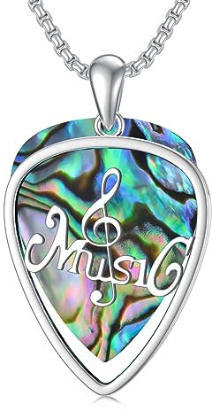 Shusukue Halskette Sterling 925 Silber Damenkette Plektrum Kette für Freundin Musiker Abnehmbarer Abalone Plektron Gitarre Schmuck