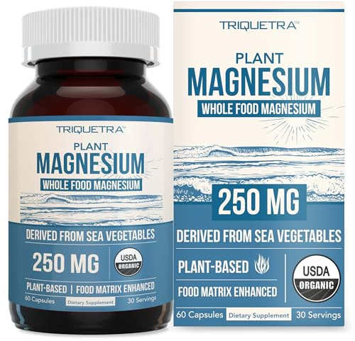 Organic Whole Food Magnesium Supplement - Plant-Based, Organic Sea Vegetable Complex - 250 mg Per Serving | Water Extracted | Gentle on Stomach | Supports Energy, Sleep, Muscle, Heart - 60 Capsules