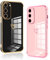 Vauki 2 Pièces Coque pour Samsung Galaxy S23 5G, Silicone Antichoc Housse, Étui avec Motif Coeur et Bordure Dorée pour Samsung S23 5G, Noir et Rose