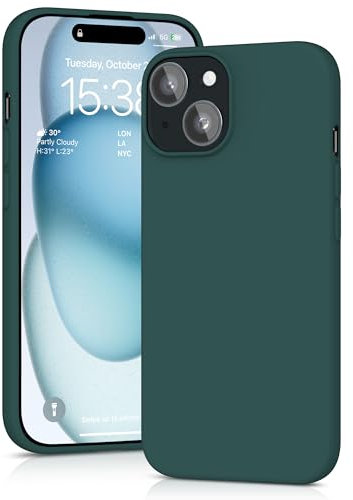 YATWIN Silicone Case for iPhone 15 Plus, Soft-Touch, Shockproof, DustProof, Antiskid Full Body Armour Phone Cover for Apple iPhone 15 Plus - Dark Green
