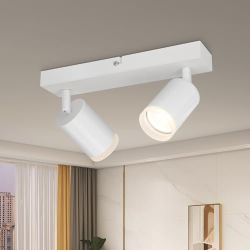 Kambo Weiß Deckenstrahler 2 Flammig LED - GU10 Deckenleuchte Strahler Schwenkbar - Modern Deckenlampe 2 Flammig - Deckenspot Strahler Wandstrahler Küche Schlafzimmer - Max.7w Ohne Leuchtmittel