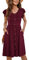 MOLERANI Frauen Sommer Kleider Rüschen Ärmel V-Ausschnitt Casual Swing Elastische Taille Midi Kleid mit Taschen Dunkelwein Rot 2XL