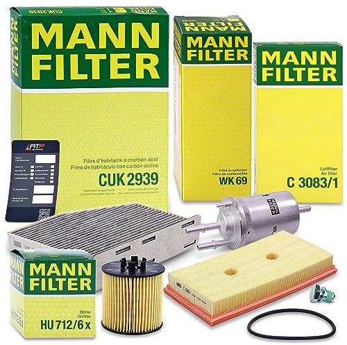 MANN-FILTER Filterset 1x Ölfilter, 1x Luftfilter, 1x Innenraumfilter (Aktivkohlefilter), 1x Kraftstofffilter, Kompatibel mit AUDI A3, SKODA OCTAVIA 2, VW EOS, GOLF PLUS 5, GOLF 5, JETTA, TOURAN,