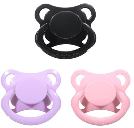 Landofgenie Erwachsenengröße Schnuller Großer Saugerschild Schnuller 3 Stück-Schwarz+Rosa+Lila Mondform