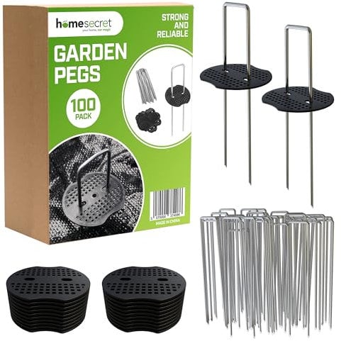 Homesecret 100 Weed Membrane Pegs 6 Heavy Duty Galvanised Steel Artificial Grass Pegs & 50 Buffer Washers, Weed Control Membrane Pegs, Garden Pegs For Membrane, Ground Pegs For Tents, Fabric, Netting