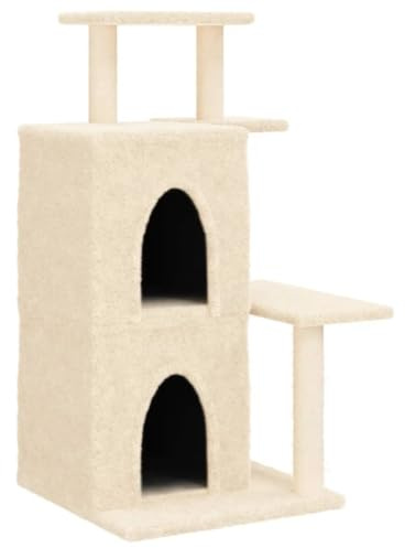 vidaXL Kratzbaum, Katzenkratzbaum mit Sisal-Kratzsäulen, Katzenbaum mit Katzenhöhle Plüsch, Kletterbaum für Katzen, Katzenmöbel, Creme 97cm