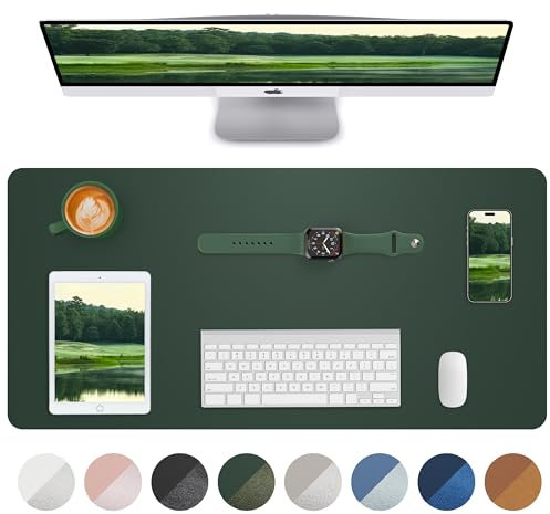 Rutschfeste Schreibtischunterlage, Mauspad, wasserdichter PU-Leder-Schreibtischschutz, ultradünn, groß, Schreibtischunterlage für Büro/Zuhause/Dekoration (Dunkelgrün, 60 x 33 cm)