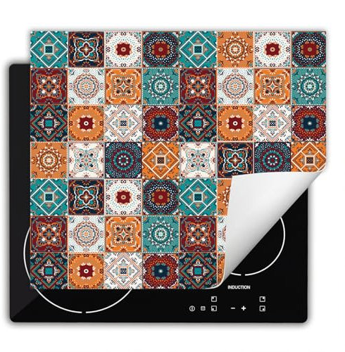 DarHaus Herdabdeckplatte Einteilig Küche Herdabdeckung Ceranfeld Herdabdeckplatten Anti Rutsch Matte Aufrollbar 60x52 cm, bunt - Mosaik