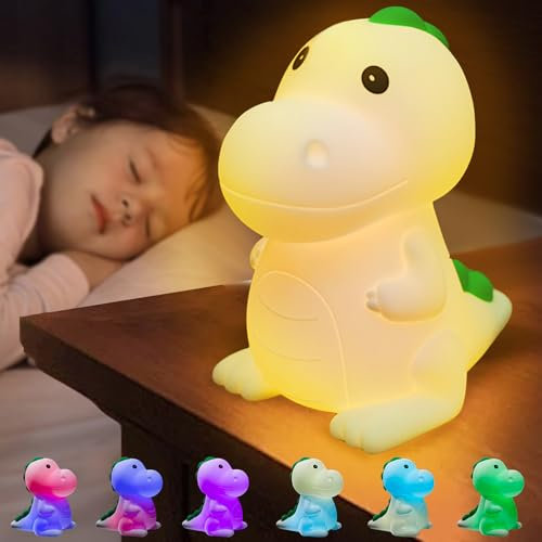 YOUYIKE Nachtlicht Kinder Dinosaurier, Dinosaurier Silikon Nachtlicht Kinder, 7 Farben Nachtlicht Dimmbar, Touch&Switch-Steuerung, Niedliches Nachtlicht USB Wiederaufladbar, für Kinderzimmer