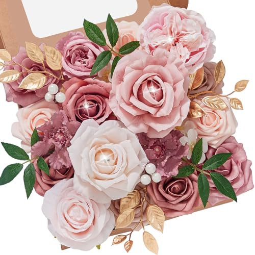 Serwalin Artificial Flowers Wedding Dusty Rose Flowers Silk Flowers Fake Cake Flowers for Festivals Wedding Bouquets Centerpieces Cake Decor Baby Shower Home Decor
