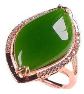 YIGEDAN Natürlicher grüner Jade Gold Jadeit Modeschmuck Damenring Edelstein, Stein: