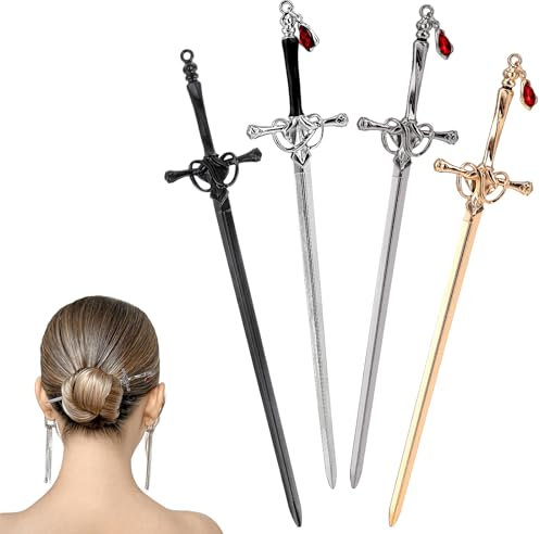 Qianyu 4 piezas chino horquilla palillos forma espada barra colgante estilo antiguo espada palillos chinos estilo vintage palillos para damas accesorios para el cabello