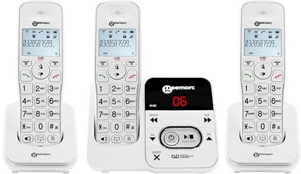 Geemarc Amplidect 295 Trio - Schnurlostelefon Trio-Paket mit 3 Mobilteilen - Direkter Zugriff auf den Anrufbeantworter - Geeignet für Senioren - Geringer bis mittlerer Hörverlust - Version DE