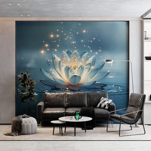 3D Tapete Lotus Blumen Pflanze Wasser Fototapete, Blau Wandbild Wandtapete Haupt dekorationen für Wohnzimmer Schlafzimmer Büro, Flur, 250 x 175 cm (WxH) Vlies Tapete Wanddeko