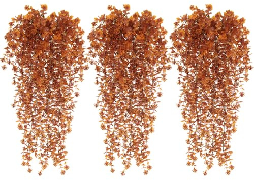 RECUTMS Artificial Hanging Plants Fake Hanging Flowers Autumn Decorations | Fall Autumn leaves UV Resistant Plastic Eucalyptus Plants for Indoor Outdoor Room Wall Wedding Patio Porch Decor (Brown)