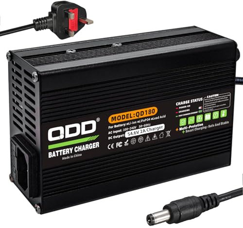 QDD 54.6V 2A Battery Charger For 13S 48V Lithium Battery Pack with DC 5.5 x 2.1mm Plug Jack