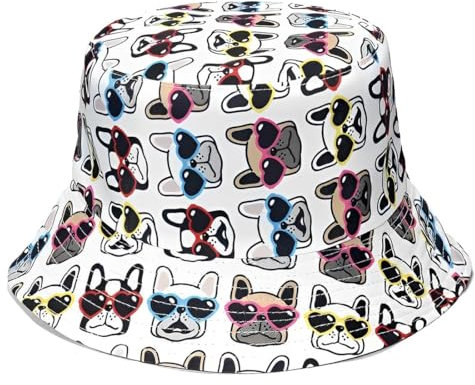 KUMSODE Fischerhut für Damen Herren Reversibel Strand Bucket Hat Druck verpackbare Outdoor- Eimer Hüte für Wandern, Reisen, Urlaub,M(56-58cm)