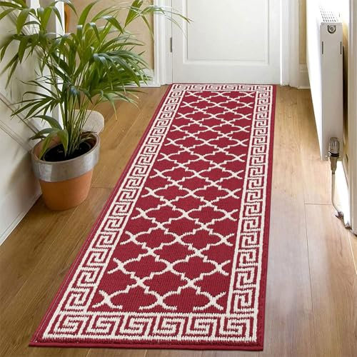 SHACOS Hallway Runner Rug 50 x 150 cm Washable Runner Rug Non Slip Hallway Hall Runner Rug Narrow Runner Rug Entrance Runner Rug Carpet Runner Rug for Kitchen Hallway Entryway, Red