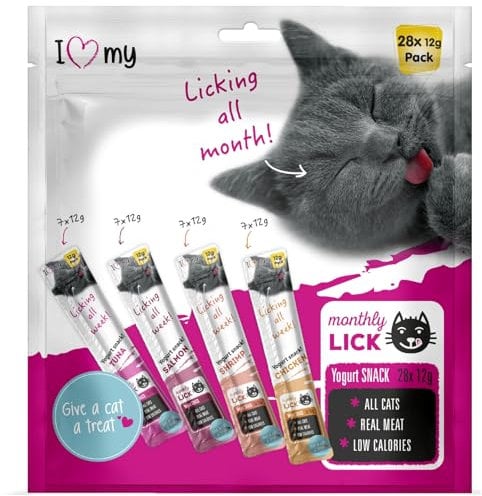 Cat Yoghurt Lickable Treats (25 Pack) Mixed Variety - Chicken, Salmon, Tuna & Shrimp – Creamy Cat Treats Made with Real Meat – 12g Each 4 Flavours
