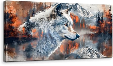 MHARTK66 Tableau Decoration Murale Salon Moderne, 50x100 cm Grand Impression sur Toile, Cadre Decoration Murale Un Loup Dans Les Montagnes, Décoration de Chambre Salle De Bain Maison Décorations